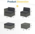 Wisteria Lane 5-Pieces Outdoor Patio Furniture Set, All Weather Wicker Rattan Sectional Sofa, Patio Conversation Set with Cushions & Glass Coffee Table for Backyard Porch Garden Balcony, Grey - Image 4