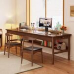 70.86" Long Solid Wood Desk with 3 Drawers Home Office Computer Desk Mid Century Modern Large Study Writing Desk Simple Real Wood Desk Study Table Workstation, Walnut - Image 3