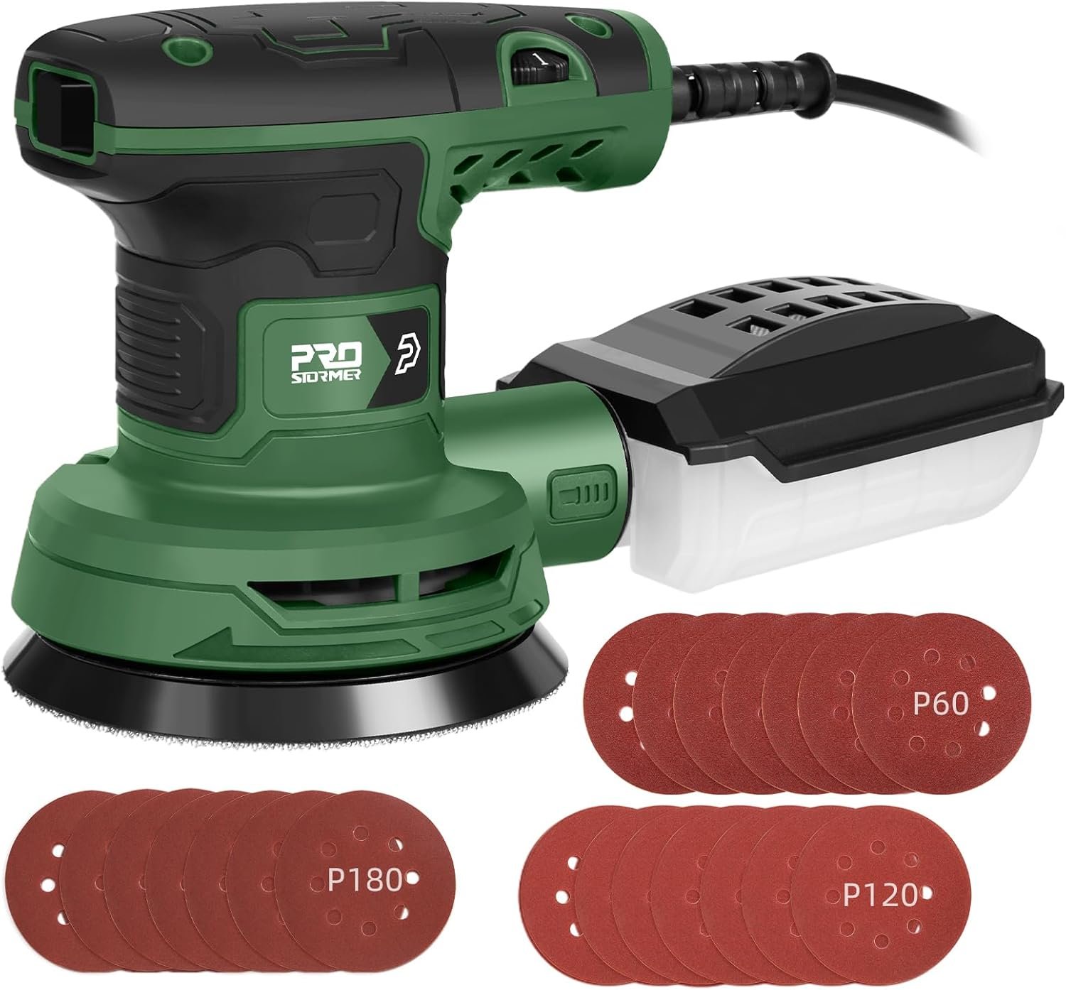 71oZZxwJc1L._AC_SL1500_.jpg Prostormer 5-Inch Random Orbital Sander with 21PCS Sandpapers, 8000-13000RPM, 2.6AMP Palm Sander with 6 Variable Speeds, Dust Collection For Polishing, Sanding - Image 1