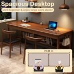 70.86" Long Solid Wood Desk with 3 Drawers Home Office Computer Desk Mid Century Modern Large Study Writing Desk Simple Real Wood Desk Study Table Workstation, Walnut - Image 4