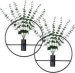 GREENTIME 4 Pcs Hanging Planters with 15in Artificial Eucalyptus Plants for Indoor Outdoor Home Bathroom Living Room Wall Decor (Black, Circle)