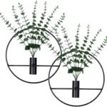 GREENTIME 4 Pcs Hanging Planters with 15in Artificial Eucalyptus Plants for Indoor Outdoor Home Bathroom Living Room Wall Decor (Black, Circle)