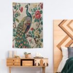 MaSiledy Tapestry Chinoiserie Peacock And Flowers Aesthetic Bedroom Tapestries Chinoiserie Asian Farmhouse Tapestry As Wall Art Wall Hanging for Dorm Living Room Landscape 40"x60" - Image 4