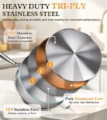 16-Piece Pots and Pans Set, Tri-Ply Stainless Steel Cookware Set with Lids, Non-toxic Kitchen Cooking Set, Dishwasher-Friendly, Induction-Ready, Even Heating, Heavy Duty, Compatible with All Cooktops - Image 4