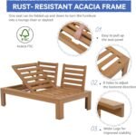 SUNSITT 6 Piece Acacia Wood Patio Furniture Outdoor Sectional Sofa Set with Adjustable Armrest, FSC Certified L-Shaped Patio Set w/2-in-1 Coffee Table, Cream White Cushions for Garden - Image 4
