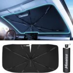 [Upgraded] Nmoiss Windshield Sun Shade Umbrella - [Vinyl Coating Heat Shield] Protect Car from Sun Rays & Heat Damage Keep Cool and Protect Interior, Spring Structure Edge Medium 56" L x 31" W