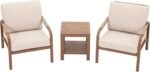 3-Piece Outdoor Bistro Set - Hand-Woven Rattan Patio Furniture with Aluminum Frame, Coffee Table & Waterproof Cushions, for Patio/Deck/Porch (Beige) (Beige, Small Bistro Set)