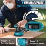 Cordless Random Orbital Sander Compatible for Makita 18V (TOOL ONLY), Electric Palm Orbital Sander With Dust Collector, 6 Variable Speeds, 20Pcs Sandpaper For Sanding Polishing Woodworking - Image 3