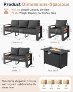 Aoxun Aluminum Patio Furniture Set with Fire Pit Table, 5 Piece Luxury Outdoor Sectional with 6" Olefin Fabric Cushions, Patio Conversation Sets with Waterproof Cover for Backyard, Porch Dark Grey - Image 7
