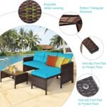 Tangkula Patio Corner Sofa Set 3 Piece, Outdoor Rattan Sofa Set, Includes Lounge Chaise, Loveseat & Coffee Table, Patio Garden Poolside Lawn Backyard Furniture - Image 7