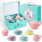 Tea Set Girls Porcelain Tea Set for Little Girls Tea Set for Little Girls Polka Dot Design and Colorful Color with for Boy and Gril Birthday Party Or Gift Life