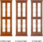 Lighted Curio Cabinet Wooden Display Cabinet with Adjustable Tempered Glass Shelves Vintage Accent Storage Cabinet with Mirrored Back & Tempered Glass Doors, Walnut - Image 6