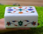 Floral Symmetry Marble Inlay Jewelry Box Gorgeous Handmade Organizer Trinket Box (4 X 3 inch) with Floral Inlay - Shiny Decorative Marble Ring Box Inlay Art - Unique Art work Great Birthday Gift - Image 4