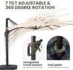 9' X 12' Cantilever Patio Umbrella with Base Included Rectangular Outdoor Large Offset Umbrellas with 7 Tilts Adjustable 360°Rotation for Deck Pool Garden Backyard, Beige - Image 4