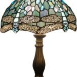 WERFACTORY Tiffany Lamp Sea Blue Stained Glass Table Lamp 12X12X18 Inches Dragonfly Style Desk Reading Light S147 Series