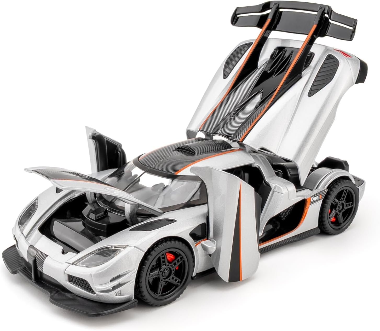 71xuAHsseNL._AC_SL1500_.jpg 1:32 Scale Car Model Compatible for Collectible ONE1 Toy Vehicle, Zinc Alloy Pull Back Toy Car with Sound and Light for Kids Adults, Birthday Gift Silver - Image 1