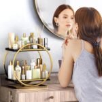 Makeup Organizer for Vanity, Black Gold Perfume Organizer for Dresser, 2-Tier Bathroom Countertop Organizers, Bathroom Counter Shelf Skincare Holder Perfume Tray Cosmetic Display - Image 3