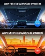 [Upgraded] Nmoiss Windshield Sun Shade Umbrella - [Vinyl Coating Heat Shield] Protect Car from Sun Rays & Heat Damage Keep Cool and Protect Interior, Spring Structure Edge Medium 56" L x 31" W - Image 2