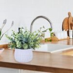 Winlyn Set of 2 Small Artificial Potted Plants Faux Eucalyptus Plant in White Geometric Ceramic Pots Small Desk Potted Plants 7.1" Tall for Home Office Room Decorations Wedding Greenery Centerpiece - Image 8