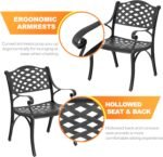 NUU GARDEN 3 Piece Outdoor Cast Aluminum Bistro Table Set Rustproof Table and Chairs with Umbrella Hole for Backyard, Balcony, Front Porch, Black - Image 6