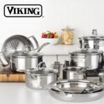 Viking 3-Ply Pots and Pans Set, 17 Piece Stainless Steel Cookware Glass Lids, Steamer Insert, Silver - Image 6