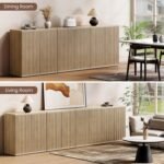 Fluted Buffet Cabinet Sideboard with Storage, Wooden Credenza with 2 Doors & Adjustable Shelf, Modern 15" Deep Accent Cabinet for Living Room, Kitchen Dining Room Entryway,Natural Oak - Image 9