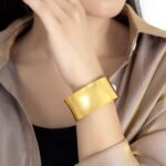 Dankadi Women 925 Sterling Silver Curved Bangle 30MM Wide Grooved Cuff Bangle Shiny Punk Open Bracelet Adjustable Plated 24k Gold/Rose Gold Jewelry Gift - Image 3