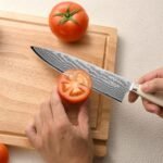 NANFANG BROTHERS Damascus Kitchen Knife Set 14 Pieces with Shears & Sharpener - VG10 Damascus Steel, ABS Ergonomic Handle, Wooden Block Storage White - Image 7