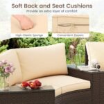 Tangkula 5 Pieces Patio Furniture Set, PE Rattan Half-Moon Curved Sectional Sofas with Tempered Glass Top Side Tables, Outdoor Conversation Set for Porch, Backyard & Poolside (Beige) - Image 7