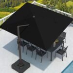 9' X 12' Cantilever Patio Umbrella with Base Included Rectangular Outdoor Large Offset Umbrellas with 7 Tilts Adjustable 360°Rotation for Deck Pool Garden Backyard, Black