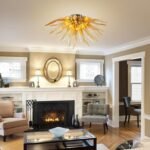 Blown Glass Chandelier, Modern Art Decor Dining Room Light Fixture, Foyer Lighting Fixtures Pendant Chandelier for Bedroom, Dining Room, Living Room, Staircase (Gold-1, 16''L x 28''W) - Image 7