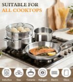 16-Piece Pots and Pans Set, Tri-Ply Stainless Steel Cookware Set with Lids, Non-toxic Kitchen Cooking Set, Dishwasher-Friendly, Induction-Ready, Even Heating, Heavy Duty, Compatible with All Cooktops - Image 7