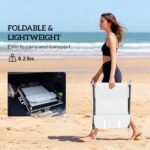 Outsunny Folding Chaise Lounge Chair, Pool Sun Tanning Chair, Outdoor Lounge Chair with Reclining Back, Breathable Mesh Seat, Headrest for Beach, Yard, Patio, Cream White - Image 6