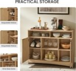 Amada Coffee Bar Cabinet with Wine Glass Rack, 47.2" Buffet Sideboard with Adjustable Shelves, Storage Cabinet for Kitchen,Entryway,Dining Room, Home Bar, Holds 200 lbs, Soft-Close Hinges,Natural Oak - Image 6