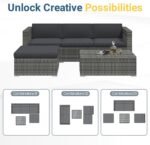 Wisteria Lane 5-Pieces Outdoor Patio Furniture Set, All Weather Wicker Rattan Sectional Sofa, Patio Conversation Set with Cushions & Glass Coffee Table for Backyard Porch Garden Balcony, Grey - Image 5