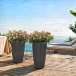 22.8" Tall Planters Set of 2, High-Density Resin Brushed Outdoor Pots for Plants, Versatile Indoor/Outdoor Flower Pots w/Drainage Hole for Patio Garden Porch & Living Room Decor, Ideal Gift - Image 5