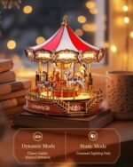 Rolife Wooden 3D Puzzles for Adults, DIY Carousel Music Box with Chaser Lights 11.6" Model Building Kit, Construction Project Craft Kits for Adults Hobby Home Decor Chiristmas Gifts for Boys Girls - Image 3