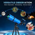 Hawkko Telescope for Adults & Kids, 80mm Aperture 600mm High Powered Telescope for Astronomy Beginners - Refractor Telescopes with AZ Tripod, Phone Adapter and Portable Bag for Moon Observation - Image 7