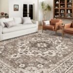 Washable Oriental Area Rug - 10x14 Rugs for Living Room Soft Carpet for Bedroom Waterproof Floral Distressed Indoor Stain Resistant Non-Shedding Floor Carpets (Beige, 10X14) - Image 3