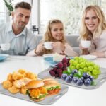 gisgfim 2Pcs Marble Serving Trays with Handles 16 x 11 Inch Large Melamine Tray Rectangular White Marble Serving Platter Grey Tray Melamine Dishes for Serving Food Outdoor Dinner Dessert Plates Party - Image 6