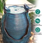 24.8" H Ceramic Jar Outdoor Water Fountain with LED Lights & Bird Accents, Elegant Turquoise Glaze with Bubble-Like Texture, Decorative Garden Water Feature - Image 5