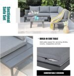 Soleil Jardin 4-Piece Outdoor Patio Furniture Set L-Shaped Aluminum Sectional Sofa with Coffee Table All-Weather Patio Conversation Set with Cushions, Dark-Grey - Image 5