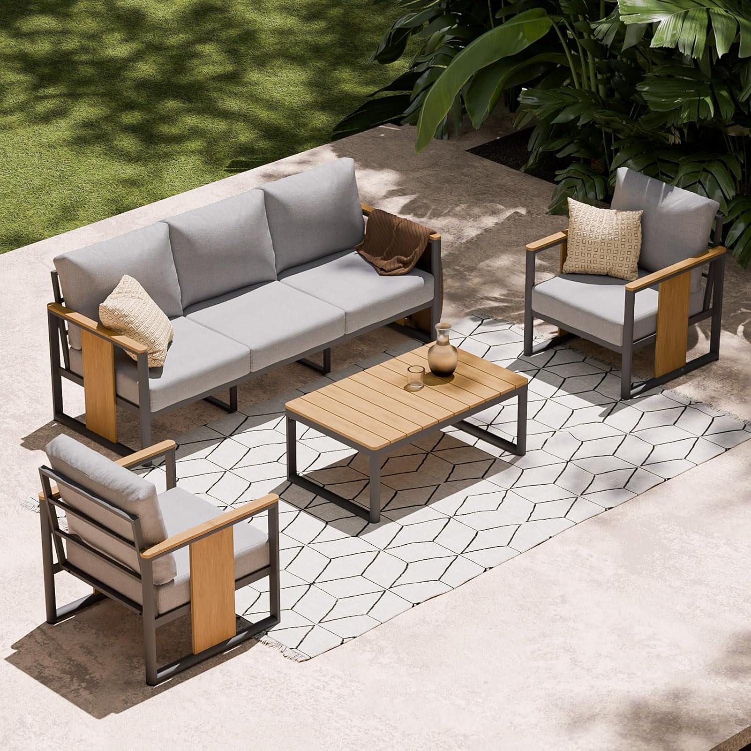 818tpQDPXKL._AC_SL1500_.jpg ZANDOR Aluminum Outdoor Patio Furniture Set,4-Piece Sectional Sofa with Coffee Table,Washable Thick Cushions,Modern Patio Conversation Set for Backyard,Garden,Porch,Balcony,Deck,Gray - Image 1