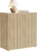 Fluted Buffet Cabinet Sideboard with Storage, Wooden Credenza with 2 Doors & Adjustable Shelf, Modern 15" Deep Accent Cabinet for Living Room, Kitchen Dining Room Entryway,Natural Oak