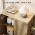 Fluted Buffet Cabinet Sideboard with Storage, Wooden Credenza with 2 Doors & Adjustable Shelf, Modern 15" Deep Accent Cabinet for Living Room, Kitchen Dining Room Entryway,Natural Oak - Image 8