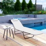 Outsunny Folding Chaise Lounge Chair, Pool Sun Tanning Chair, Outdoor Lounge Chair with Reclining Back, Breathable Mesh Seat, Headrest for Beach, Yard, Patio, Cream White - Image 9