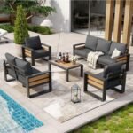 Aoxun Aluminum Patio Furniture Set, 5 Piece Luxury Outdoor Sectional with 6" Olefin Fabric Cushions, Patio Conversation Sets with Coffee Table and Waterproof Cover for Backyard, Porch Dark Grey - Image 5