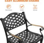 NUU GARDEN 3 Piece Outdoor Cast Aluminum Bistro Table Set Rustproof Table and Chairs with Umbrella Hole for Backyard, Balcony, Front Porch, Black - Image 5