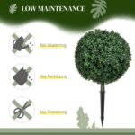 HOMCOM Set of 2 1.3ft (15.7") Artificial Boxwood Topiary Ball Bush with Integrated Ground Stake, Indoor Outdoor UV Resistant Faux Greenery, Faux Plants for Garden, Porch, Balcony - Image 4