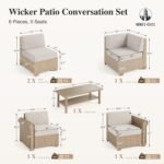HERA'S HOUSE 6 Piece Patio Furniture Set, Outdoor Sectional Wicker Sofa with 44" Coffee Table, 5.5" Thick Waterproof Cushion All Weather 5 Seats Modular Conversation Set for Garden Deck Backyard - Image 7